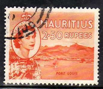 MAURITIUS 1953 DEFIN 2.5 RUPEES VFU. SG 316. CAT 8,50 POUNDS.