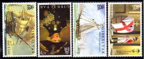 GIBRALTAR 2005 "BATTLE OF TRAFALGAR BICENTENARY" SET OF 4 U.M.M. SG 1120-1123. CAT 10,50 POUNDS.