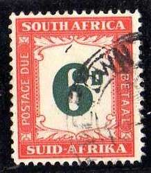 SOUTH AFRICA 1950-58 6d POSTAGE DUE V.F.USED. SACC 42. CAT R140.(SACC 2015)