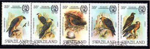 SWAZILAND 1983 "BIRDS - LAMMERGEIER" SET/STRIP OF 5 VFU. SG 425-9. CAT 11 POUNDS.