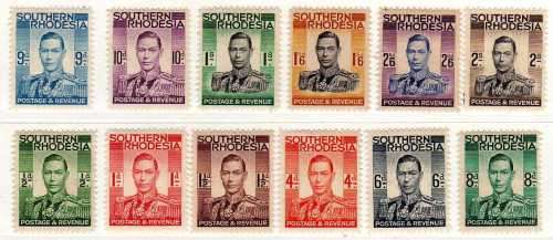 SOUTHERN RHODESIA 1937 DEFIN PART SET OF 12 (NO 5/-) L.M.M. SACC 42-53. CAT R1345.
