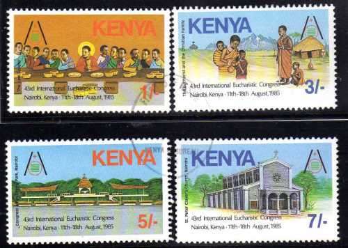 KENYA 1985 "EUCHARISTIC CONGRESS NAIROBI" SET OF 4 V.F.U. SG 385-389. CAT 10,80 POUNDS.