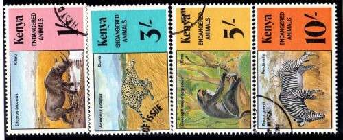 KENYA 1985 "ENDANGERED ANIMALS" SET OF 4 VFU. SG 365-68. CAT 17 POUNDS.