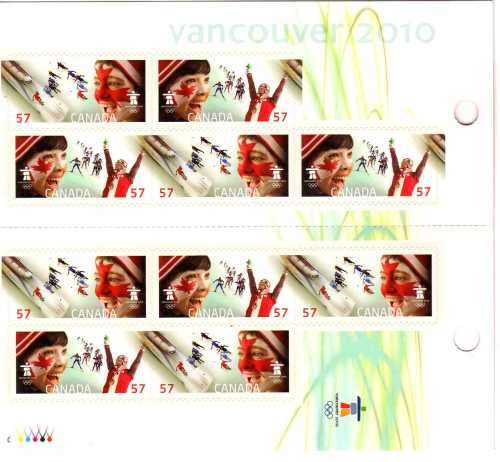CANADA 2010 "WINTER OLYMPIC GAMES VANCOUVER" BOOKLET OF 10 U.M.M. SG 2660-61. CAT 14 POUNDS.