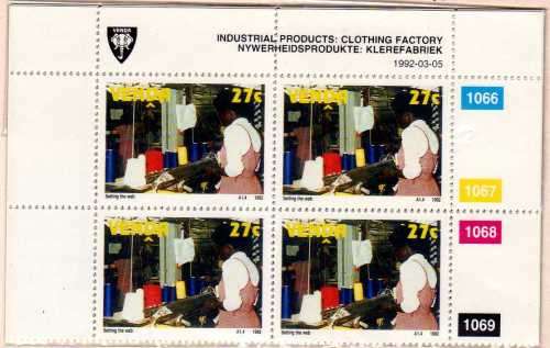 VENDA 1991 CLOTHING FACTORY SET OF 4 IN CONTROL BLOCKS OF 4 UMM. SG 231-4. CAT 11 POUNDS.