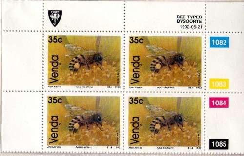 VENDA 1992 BEES SET OF 4 IN CONTROL BLOCKS OF 4 UMM. SACC 238-241. CAT R156. (SACC 2019-20)