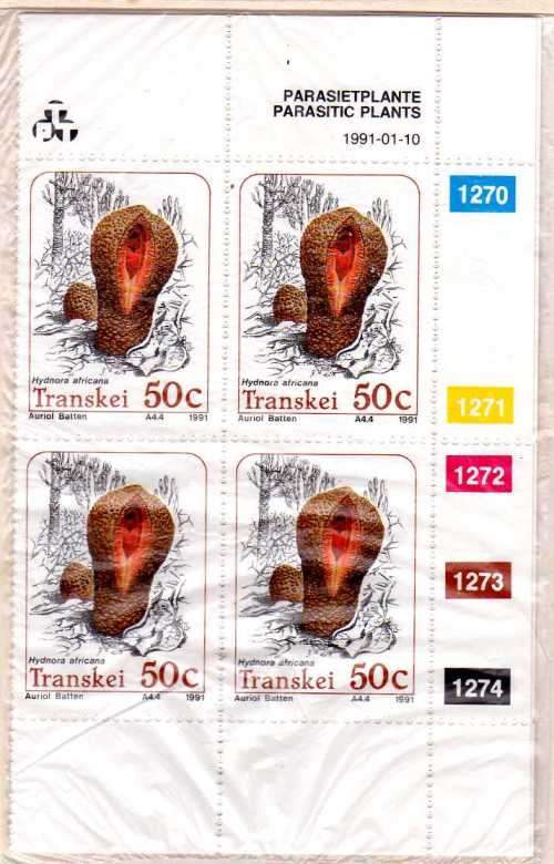 TRANSKEI 1991 "PARASITIC PLANTS" SET OF 4 IN CONTROL BLOCKS OF 4 UMM. SACC 265-68. CAT R86.