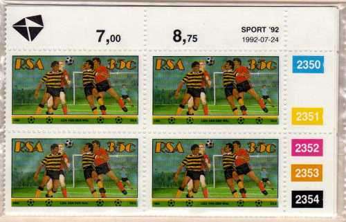 SOUTH AFRICA 1992 SPORT SET OF 6 IN CONTROL BLOCKS OF 4 UMM. SACC 778-783. CAT R84.(SACC 2015)