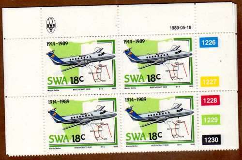 SOUTH WEST AFRICA 1989 75 ANNIV OF AVIATION IN SWA CONTROL BLOCKS OF 4 UMM. SG 507-510. CAT 13 GBP.