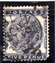 GREAT BRITAIN 1888-81 5d INDIGO FINE USED BUT SHORT CORNER. SG 169. CAT 110 POUNDS.