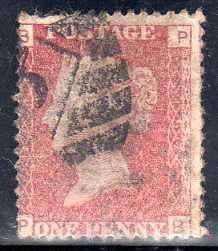 GREAT BRITAIN 1858-79 1d ROSE RED PLATE 197 GOOD USED BUT GRUBBY. SG 43. CAT 10 POUNDS.