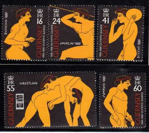 GUERNSEY 1996 "MODERN OLYMPIC GAMES CENT" SET OF 5 U.M.M. SG 705-709. CAT 5,50 POUNDS.