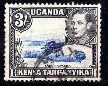 KENYA UGANDA TANGANYIKA 1938 DEFIN 3/- DULL ULTRAMARINE & BLACK FINE USED. SG 147. CAT 5 POUNDS.