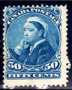 CANADA 1893 50c BLUE MINT NO GUM FULL PERFS GOOD FACE BUT THINNED. SG 116. CAT 275 POUNDS.