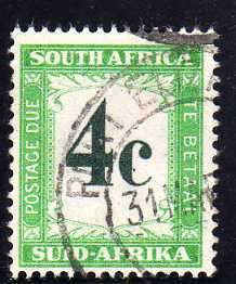 SOUTH AFRICA 1961 POSTAGE DUE 4c V.F.U. SACC 46. CAT R125. (SACC 2015)