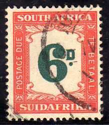 SOUTH AFRICA 1948-49 6d POSTAGE DUE V.F.U. SACC 37. CAT R160. (SACC 2015)