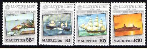 MAURITIUS 1984 "250th ANNIV LLOYD'S LIST" SET OF 4 UMM. SG 682-5. CAT 7,75 POUNDS.