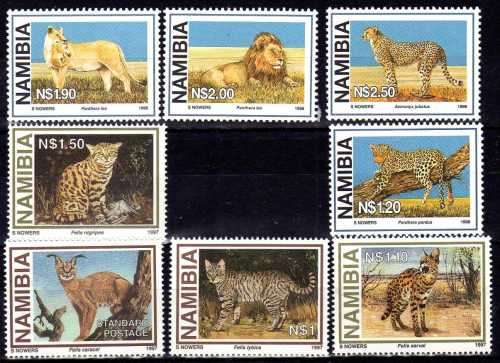 NAMIBIA 1997 & 1998 WILD CATS 2 SETS OF 4 UMM. SG 718-721 & 782-785. CAT 4,25 POUNDS.