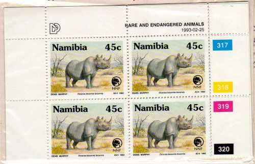 NAMIBIA 1993 "ENDANGERED SPECIES" SET OF 4 IN CONTROL BLOCKS OF 4 UMM. SG 606-9. CAT 9 POUNDS.