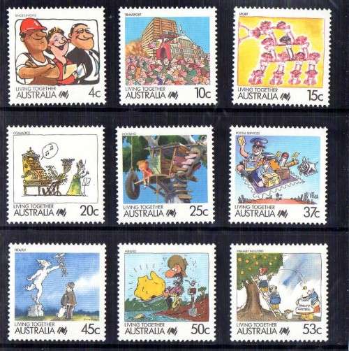 AUSTRALIA 1988 "LIVING TOGETHER" SET OF 27 IN PRESENTATION FOLDER. SG 1111-1136. CAT 27 POUNDS.
