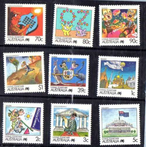 AUSTRALIA 1988 "LIVING TOGETHER" SET OF 27 IN PRESENTATION FOLDER. SG 1111-1136. CAT 27 POUNDS.