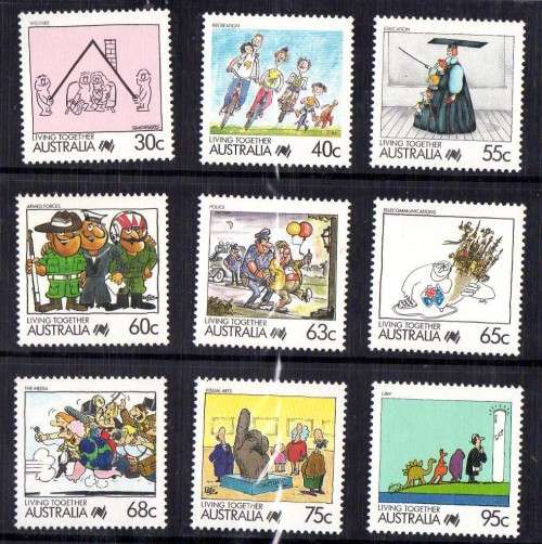 AUSTRALIA 1988 "LIVING TOGETHER" SET OF 27 IN PRESENTATION FOLDER. SG 1111-1136. CAT 27 POUNDS.