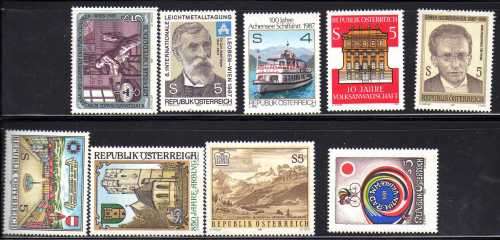 AUSTRIA 1987 COMPLETE COMMEMORATIVE ISSUES 35 STAMPS UMM. SG 2116-2149. CAT 46,90 POUNDS.