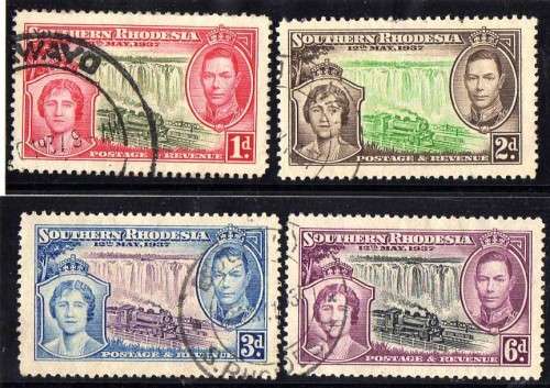 SOUTHERN RHODESIA 1937 CORONATION SET OF 4 VERY FINE USED. SACC 38-41. CAT R250. (SACC 2015)