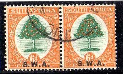 SOUTH WEST AFRICA 1927-30 LONDON PICTORIALS O/P SWA 6d PAIR VFU. SACC 86. CAT R400. (SACC 2015)