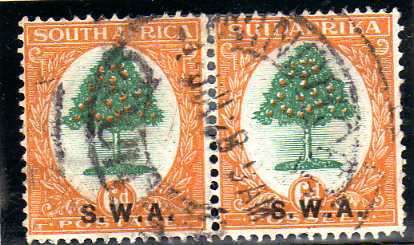 SOUTH WEST AFRICA 1927-30 LONDON PICT O/P SWA 6d PAIR FINE USED. SACC 86. CAT R400. (SACC 2015)