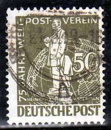 GERMANY BERLIN 1949 75th ANNIV UPU. 50pf OLIVE V.F.U. SG B57. CAT 60 POUNDS.