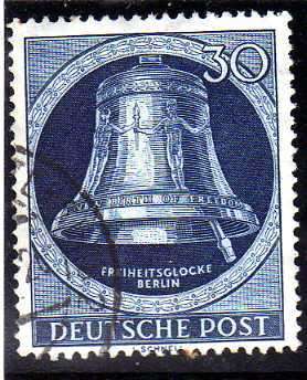 GERMANY BERLIN 1951 FREEDOM BELL 30PF "CLAPPER AT RIGHT" VERY FINE USED. SG B85. CAT 60 POUNDS.