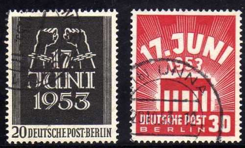 GERMANY BERLIN 1953 "EAST GERMAN UPRISING" SET OF 2 V.F.U. SG B110-111. CAT 46 POUNDS.