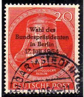 GERMANY BERLIN 1954 WEST GERMAN PRESIDENTIAL ELECTION 20PF VFU. SG B115. CAT 7,50 POUNDS.