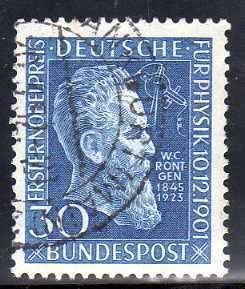GERMANY 1951 "50 ANNIV AWARD NOBEL PHYSICS PRICE TO RONTGEN" VERY FINE USED. SG 1073. CAT 22 POUNDS.