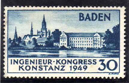 GERMANY 1949 FRENCH ZONE BADEN ENGINEERS CONGRESS MM. SG FB46. CAT 27 POUNDS.