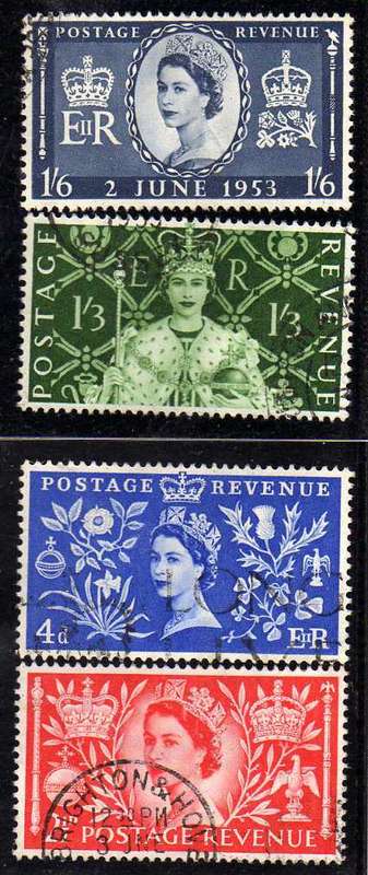 GREAT BRITAIN 1953 CORONATION SET OF 4 VFU. SG 532-5. CAT 9 POUNDS.