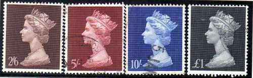 GREAT BRITAIN 1969 MACHIN HIGH VALUE SET OF 4 VERY FINE USED. SG 787-90. CAT 8,50 POUNDS.