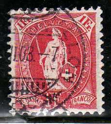 SWITZERLAND 1882 DEFIN 1F RED VERY FINE USED. SG 219. CAT 14,50 POUNDS.