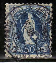 SWITZERLAND 1882 DEFIN 50c BLUE VERY FINE USED. SG 150B. CAT 22 POUNDS.