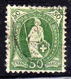 SWITZERLAND 1882 DEFIN 50c GREEN VERY FINE USED. SG 218. CAT 29 POUNDS.