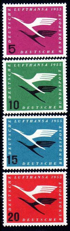 GERMANY WEST 1955 "LUFTHANSA AIRWAYS" SET OF 4 LMM. SG 1131-1134. CAT 39,65 POUNDS.