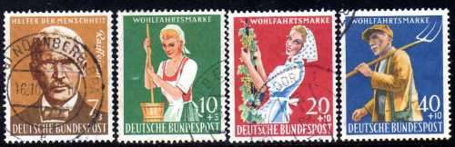 GERMANY WEST 1958 "HUMANITARIAN RELIEF FUND" SET OF 4 VFU. SG 1214-17. CAT 12,60 POUNDS.