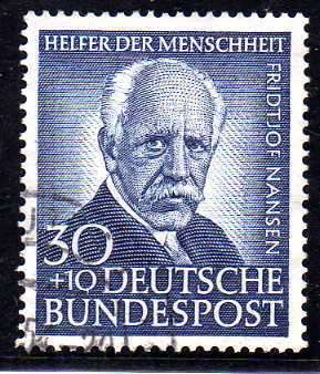 GERMANY WEST 1953 HUMANITARIAN RELIEF FUND 30 + 10 PF VFU. SG 1102. CAT 85 POUNDS.