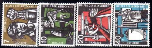 GERMANY WEST 1957 HUMANITARIAN RELIEF FUND SET OF 4 VFU. SG 1189-92. CAT 30 POUNDS.