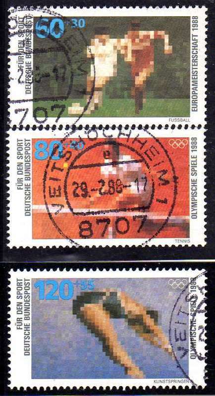 GERMANY 1988 "SPORT PROMOTION FUND" SET OF 3 VFU.  SG 2232-34. CAT 6,90 POUNDS.