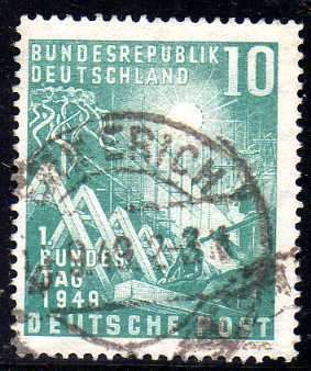 GERMANY WEST 1949 "OPENING OF WEST GERMAN PARLIAMENT BONN" 10pf VFU. SG 1033. CAT 26 POUNDS.