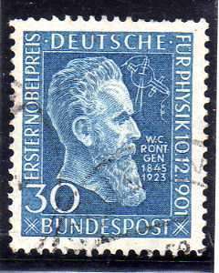 GERMANY 1951 "50TH ANNIV OF NOBEL PHYSICS PRICE TO RONTGEN" FINE USED. SG 1073. CAT 22 POUNDS.