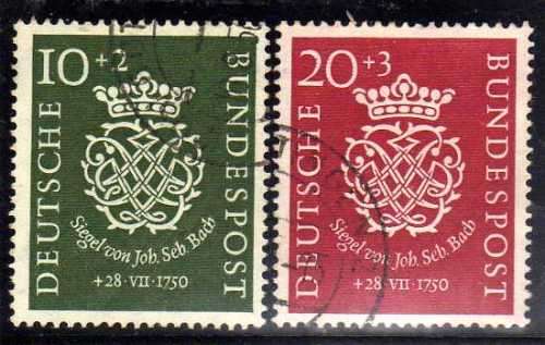 GERMANY WEST 1950 "DEATH BICENT OF BACH" SET OF 2 VFU. SG 1043-4. CAT 115 POUNDS.