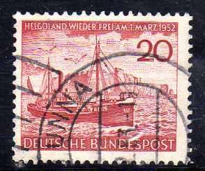 GERMANY WEST 1952 "REHABILITATION OF HELIGOLAND" 20pf VFU. SG 1078. CAT 8,50 POUNDS